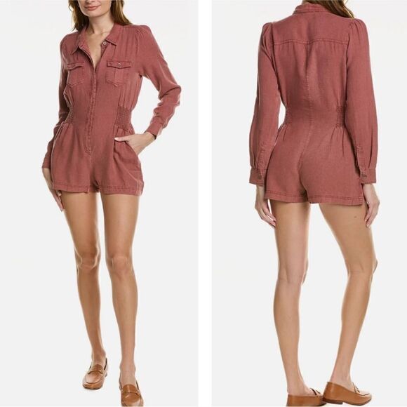 NWOT Splendid Zion Linen Blend Romper XS in Mineral Red - Picture 1 of 9
